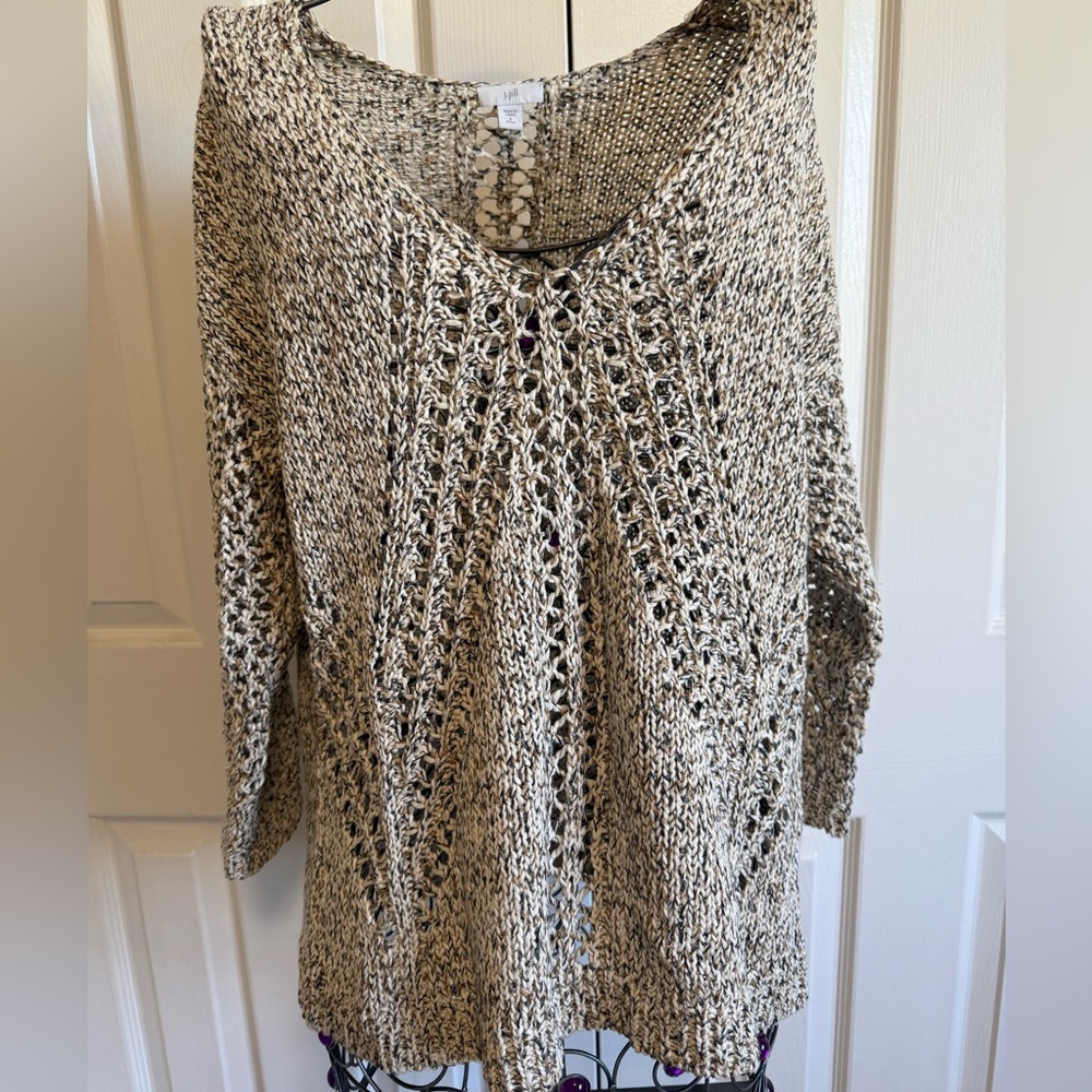 J. Jill marbled open knit sweater. Neutral , BoHo lightweight pullover. S